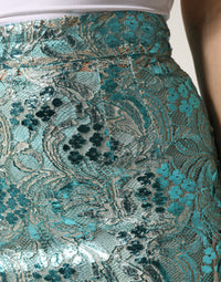 Dolce & Gabbana Blue Floral Brocade High Waist Mini Women's Skirt