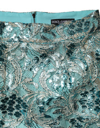 Dolce & Gabbana Blue Floral Brocade High Waist Mini Women's Skirt