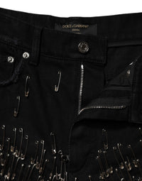 Dolce & Gabbana Black Pins Cotton Denim Hot Pants Women's Shorts