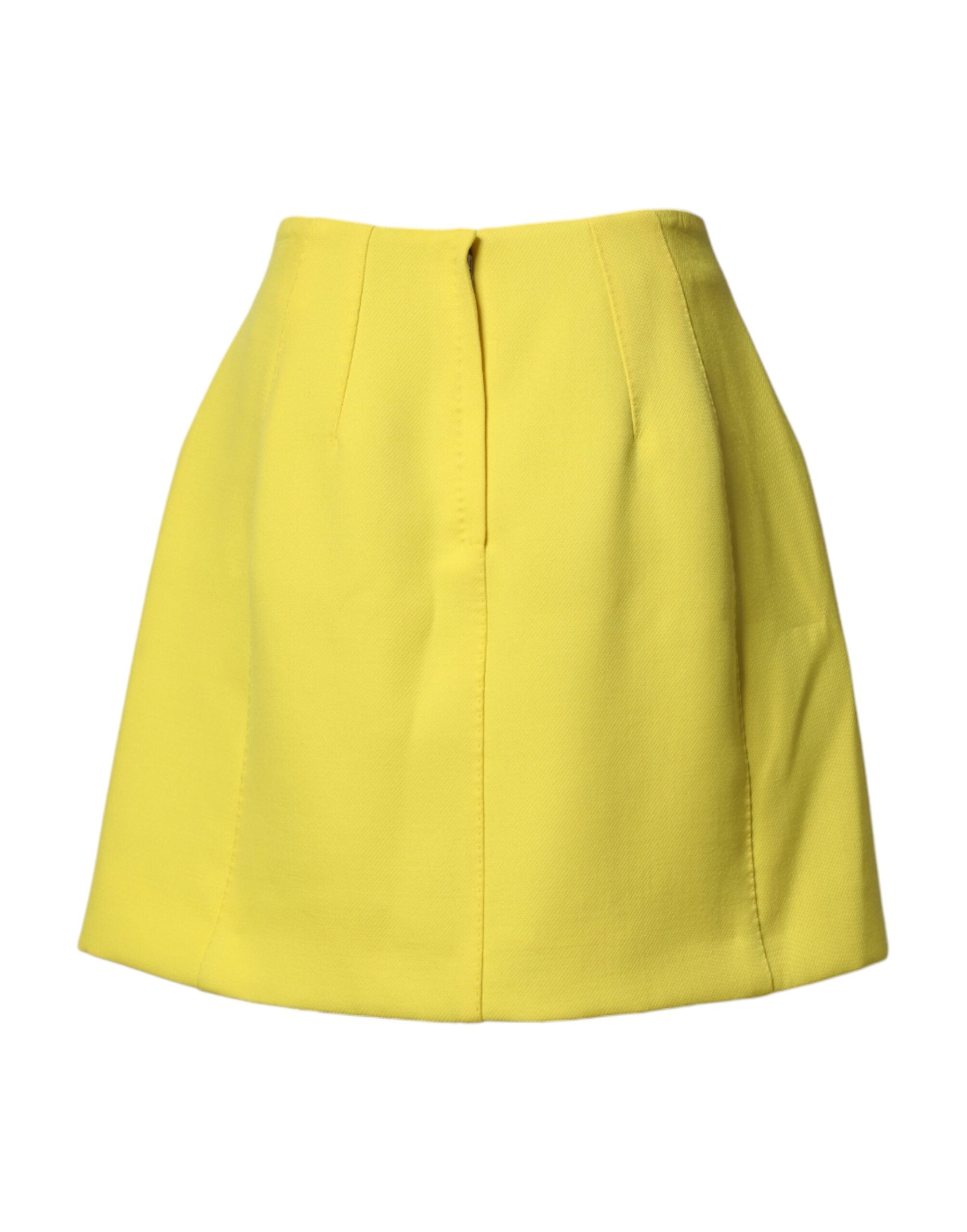 Dolce & Gabbana Yellow Wool Buttoned High Waist Mini Women's Skirt