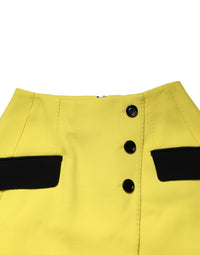 Dolce & Gabbana Yellow Wool Buttoned High Waist Mini Women's Skirt