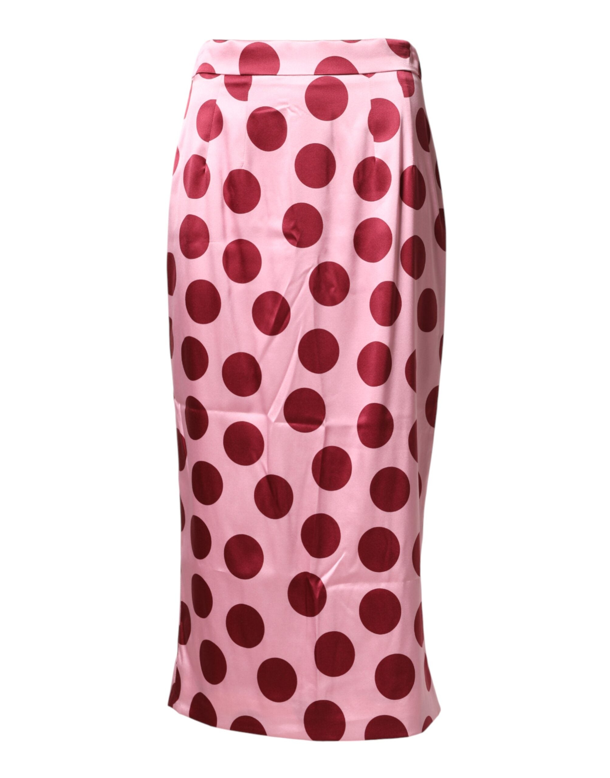 Dolce & Gabbana Pink Polka Dot Silk Pencil Cut Midi Women's Skirt