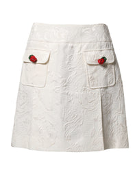 Dolce & Gabbana White Floral Brocade High Waist Mini Women's Skirt