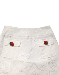 Dolce & Gabbana White Floral Brocade High Waist Mini Women's Skirt
