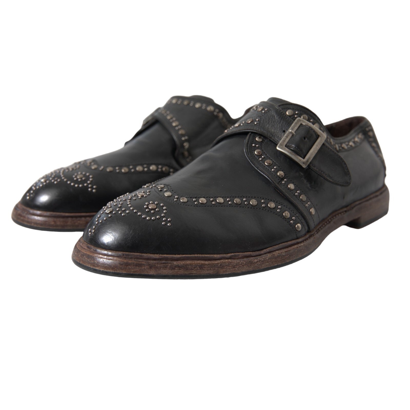 Dolce & Gabbana Dolce & Gabbana Black Leather Monk Strap Studded Dress Men's Shoes