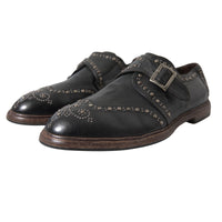 Dolce & Gabbana Dolce & Gabbana Black Leather Monk Strap Studded Dress Men's Shoes