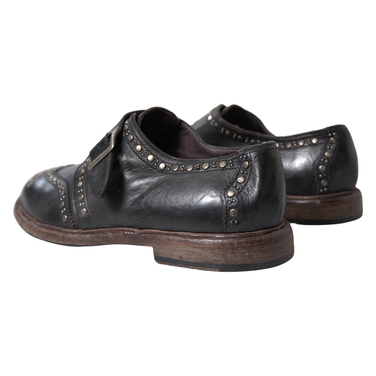 Dolce & Gabbana Dolce & Gabbana Black Leather Monk Strap Studded Dress Men's Shoes