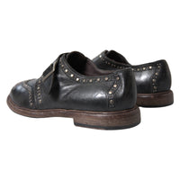 Dolce & Gabbana Dolce & Gabbana Black Leather Monk Strap Studded Dress Men's Shoes