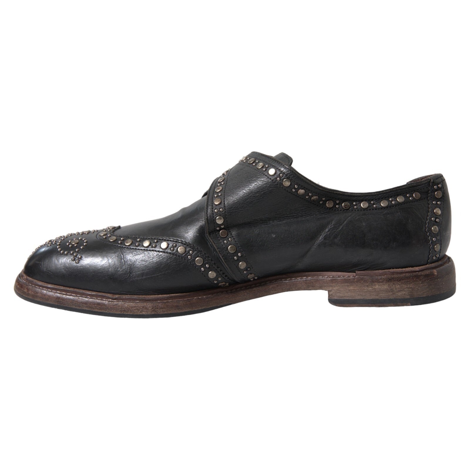 Dolce & Gabbana Dolce & Gabbana Black Leather Monk Strap Studded Dress Men's Shoes