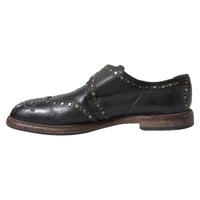 Dolce & Gabbana Dolce & Gabbana Black Leather Monk Strap Studded Dress Men's Shoes