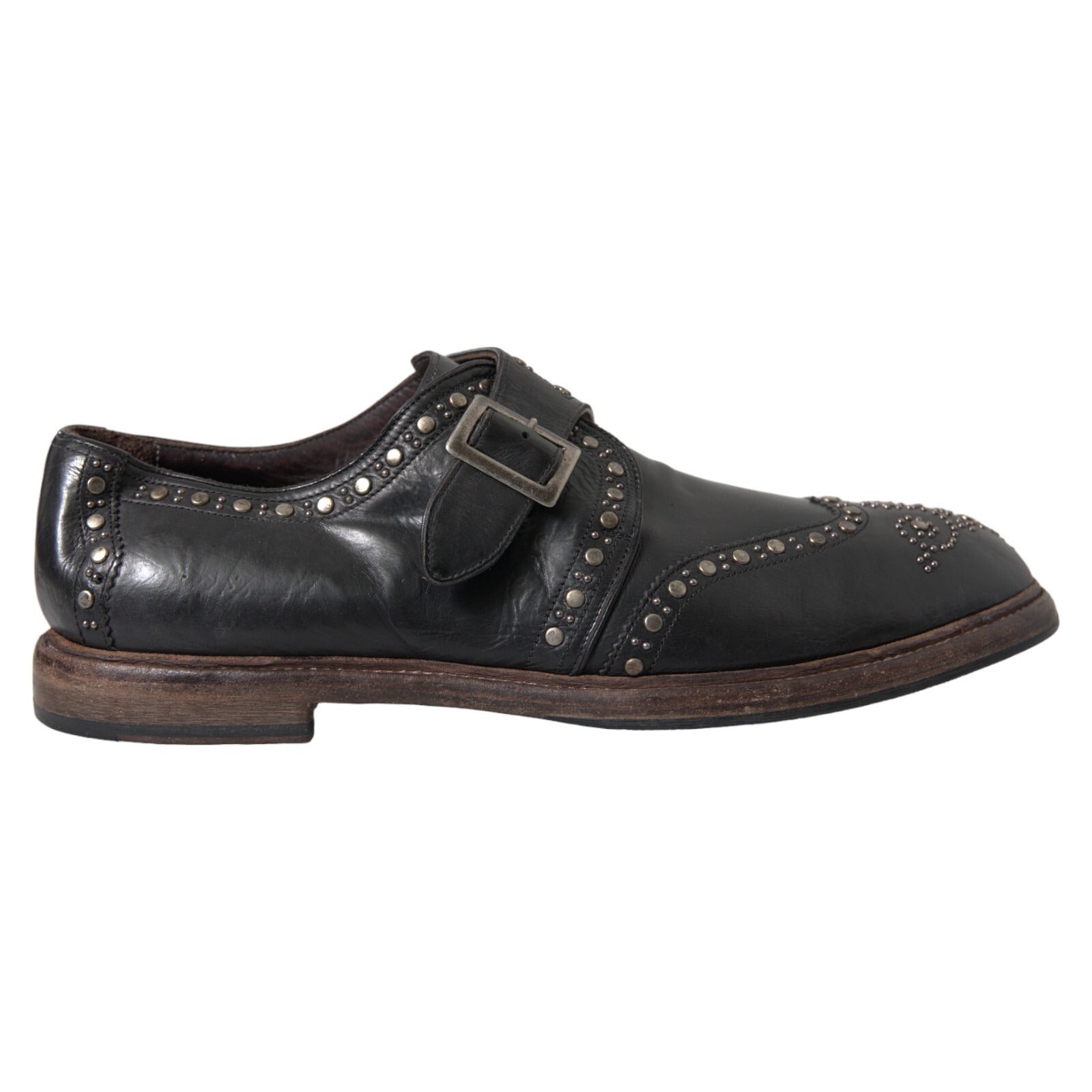 Dolce & Gabbana Dolce & Gabbana Black Leather Monk Strap Studded Dress Men's Shoes