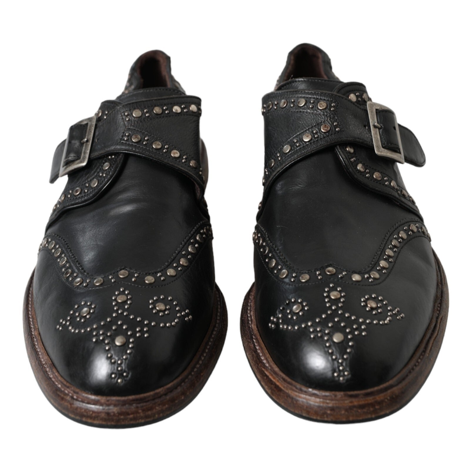 Dolce & Gabbana Dolce & Gabbana Black Leather Monk Strap Studded Dress Men's Shoes