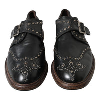 Dolce & Gabbana Dolce & Gabbana Black Leather Monk Strap Studded Dress Men's Shoes
