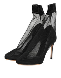 Dolce & Gabbana Black Nylon Stretch Mesh Sock Boots Women's Shoes