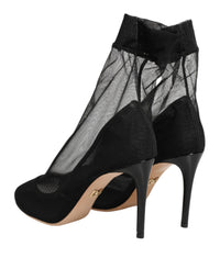 Dolce & Gabbana Black Nylon Stretch Mesh Sock Boots Women's Shoes