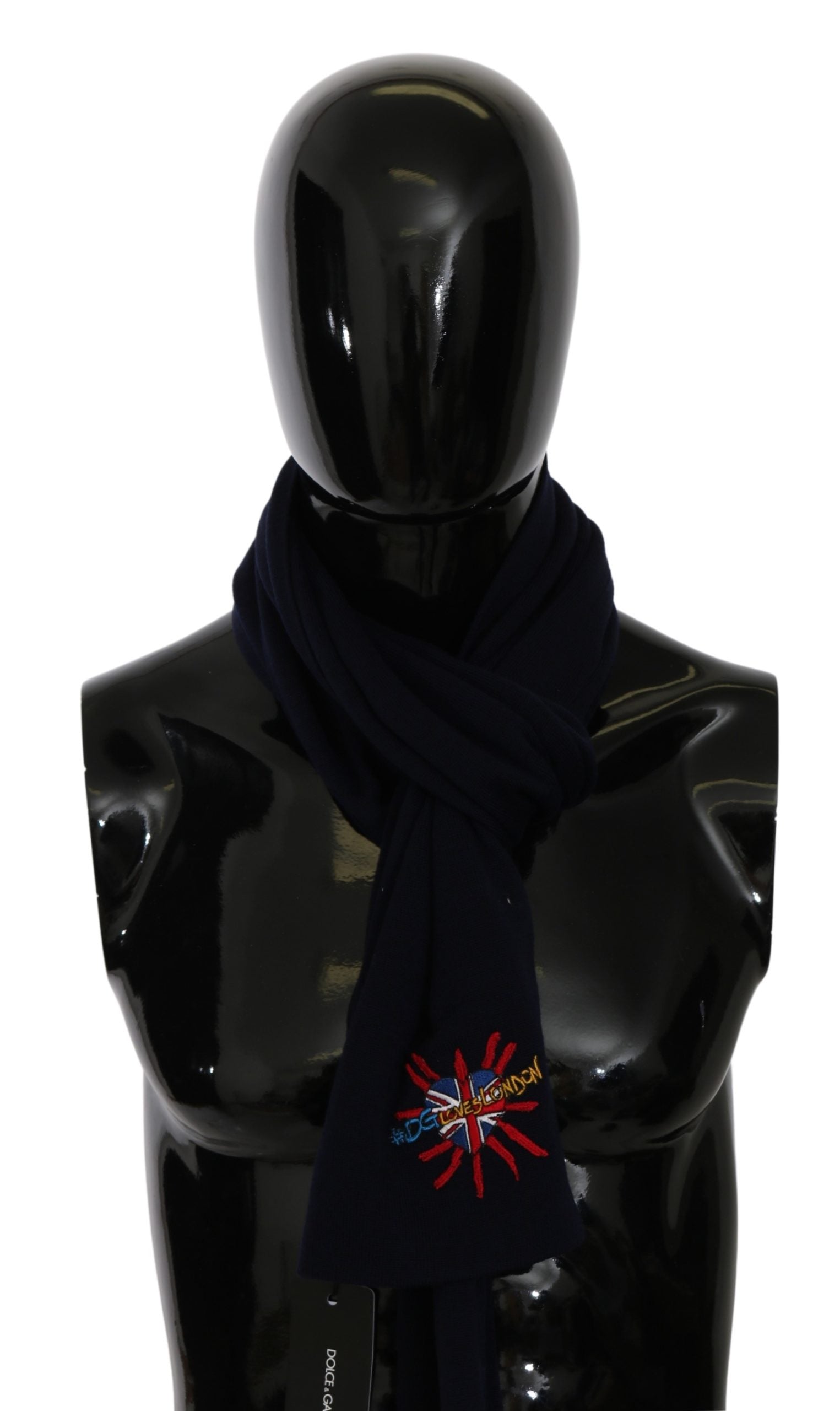Dolce & Gabbana  Navy Wool Scarf with DG Loves London Embroidery