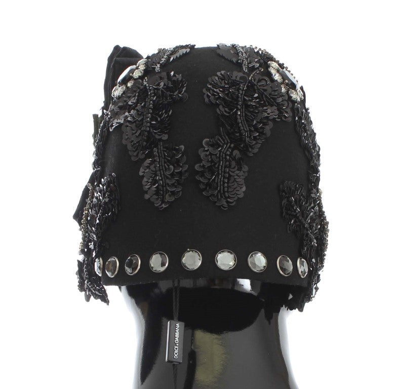 Dolce & Gabbana Wool Felt Hat with Sequins & Floral Embellishment
