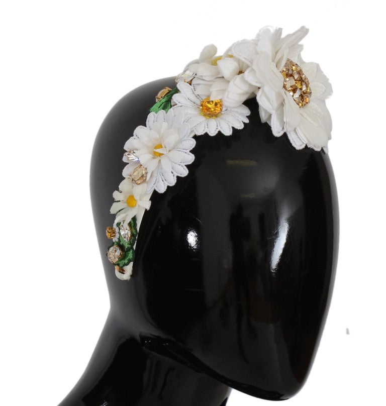 Dolce & Gabbana  White Floral Headband with Crystals