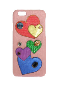 Dolce Gabbana Pink Leather Heart Crystal Phone Case