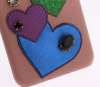 Dolce Gabbana Pink Leather Heart Crystal Phone Case