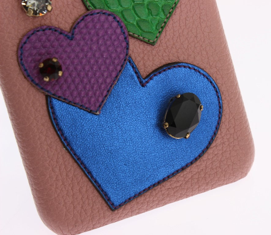 Dolce Gabbana Pink Leather Heart Crystal Phone Case