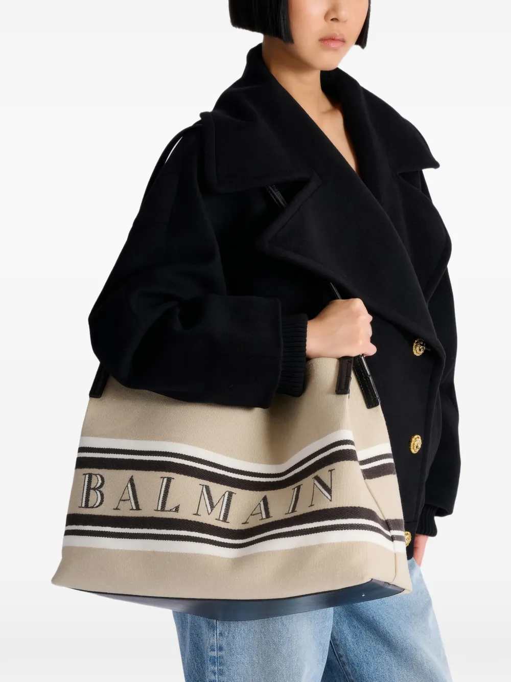 Balmain Women Release Medium Tote Bag With Logo