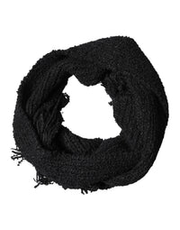 Dolce & Gabbana Black Cashmere Knit Shawl Fringes Women's Scarf