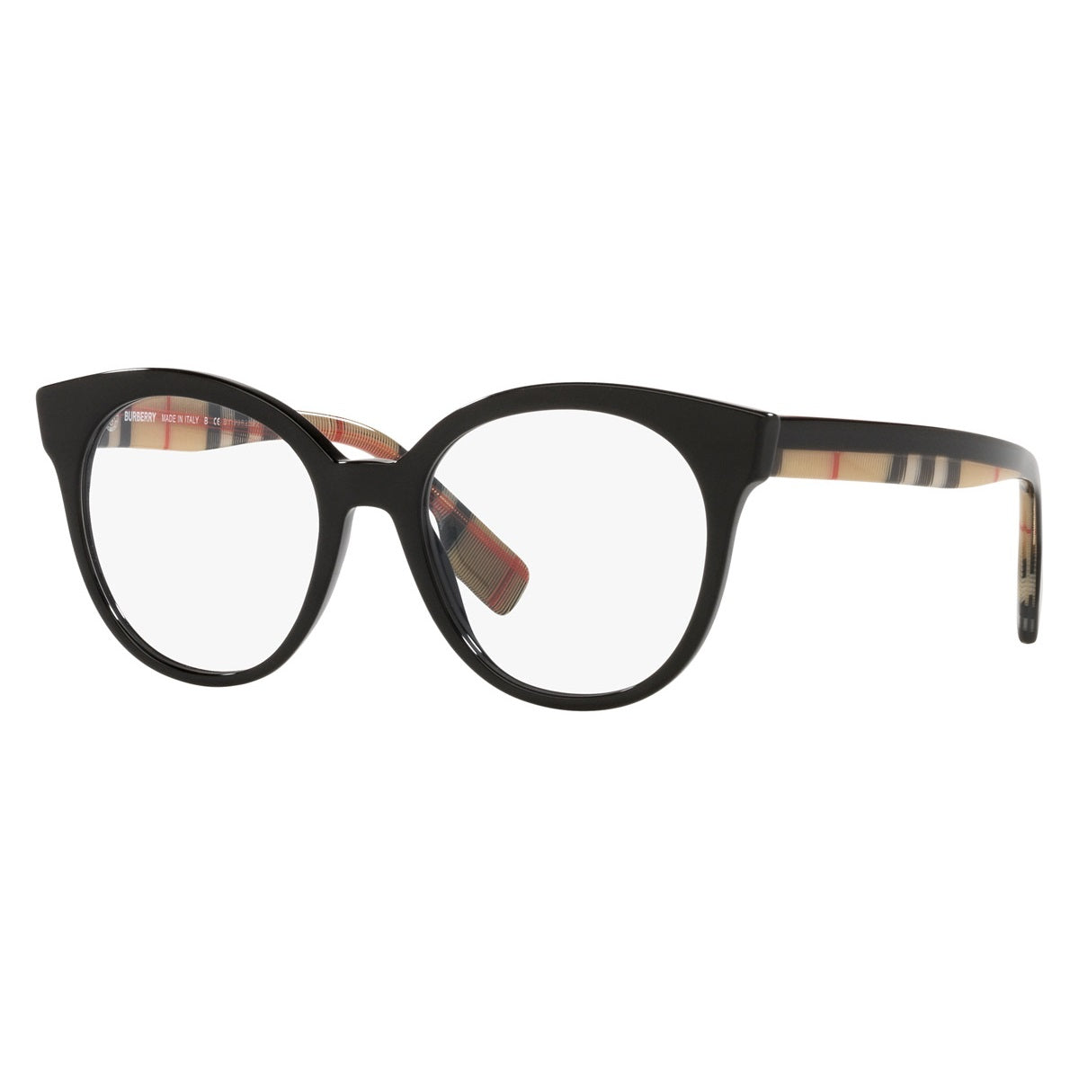 Burberry Eyeglasses Round Full Rim, Black Frame and Clear Demo Lenses Lens BE23563942