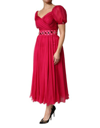Dolce & Gabbana Pink Silk Embellished A-line Midi Women's Dress