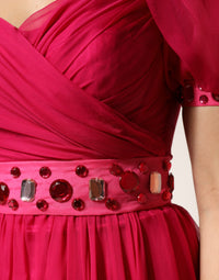 Dolce & Gabbana Pink Silk Embellished A-line Midi Women's Dress