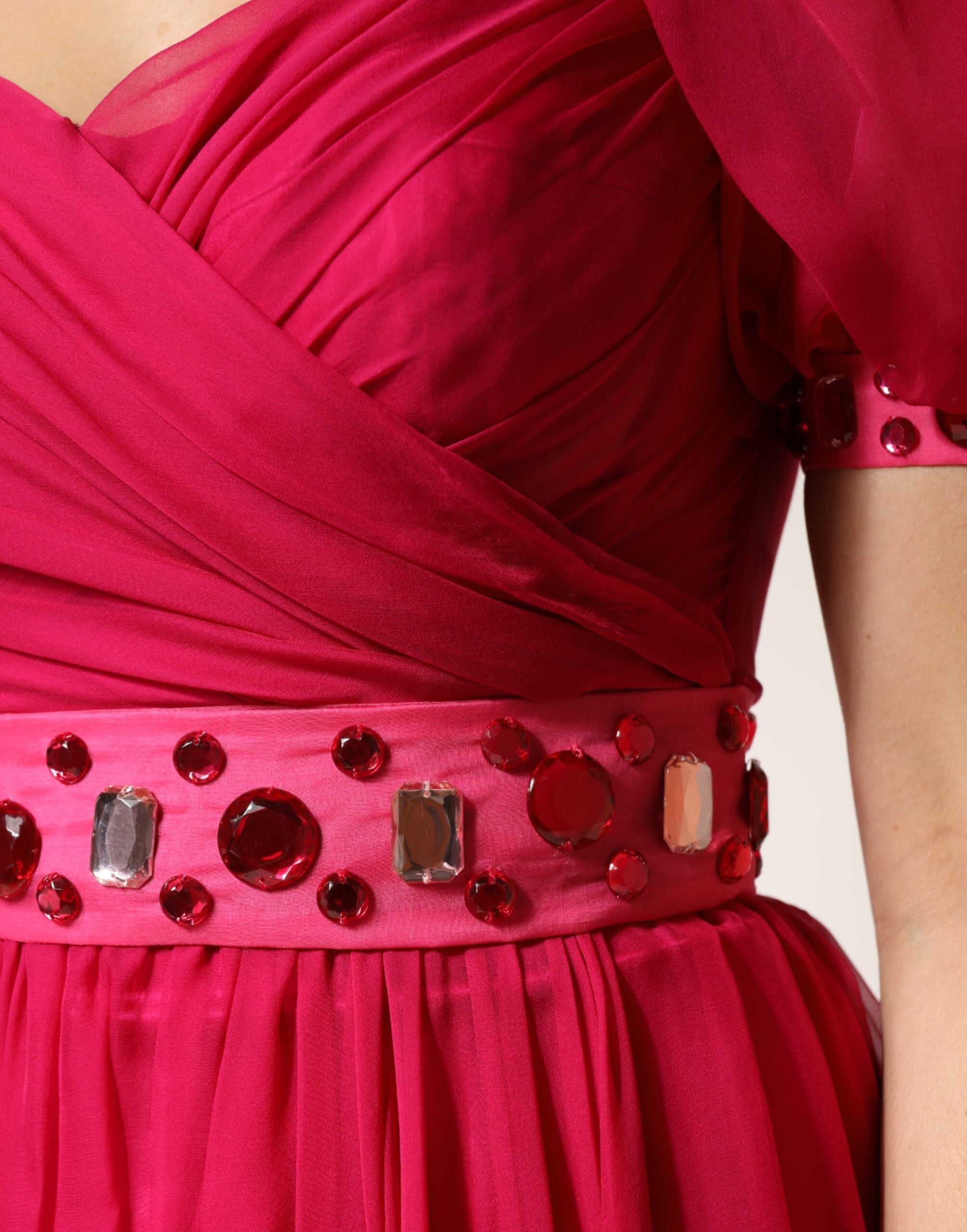 Dolce & Gabbana Pink Silk Embellished A-line Midi Women's Dress