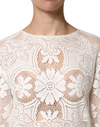 Dolce & Gabbana White Embroidery Lace Cotton Blouse Women's Top