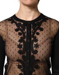 Dolce & Gabbana Black Sheer Button Down Cardigan Women's Sweater