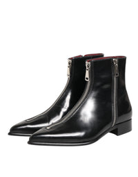Dolce & Gabbana Black Leather Chelsea Short Ankle Boots Men's Shoes