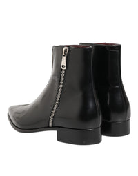 Dolce & Gabbana Black Leather Chelsea Short Ankle Boots Men's Shoes