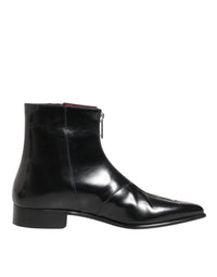 Dolce & Gabbana Black Leather Chelsea Short Ankle Boots Men's Shoes