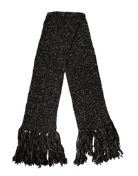 Dolce & Gabbana Black Wool Fringes Neck Wrap Foulard Men's Scarf