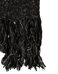 Dolce & Gabbana Black Wool Fringes Neck Wrap Foulard Men's Scarf