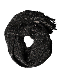 Dolce & Gabbana Black Wool Fringes Neck Wrap Foulard Men's Scarf