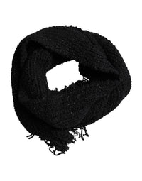 Dolce & Gabbana Black Wool Fringes Neck Wrap Foulard Men's Scarf