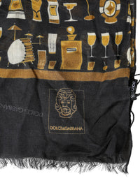 Dolce & Gabbana Black Jazz Club Print Neck Wrap Shawl Men's Scarf