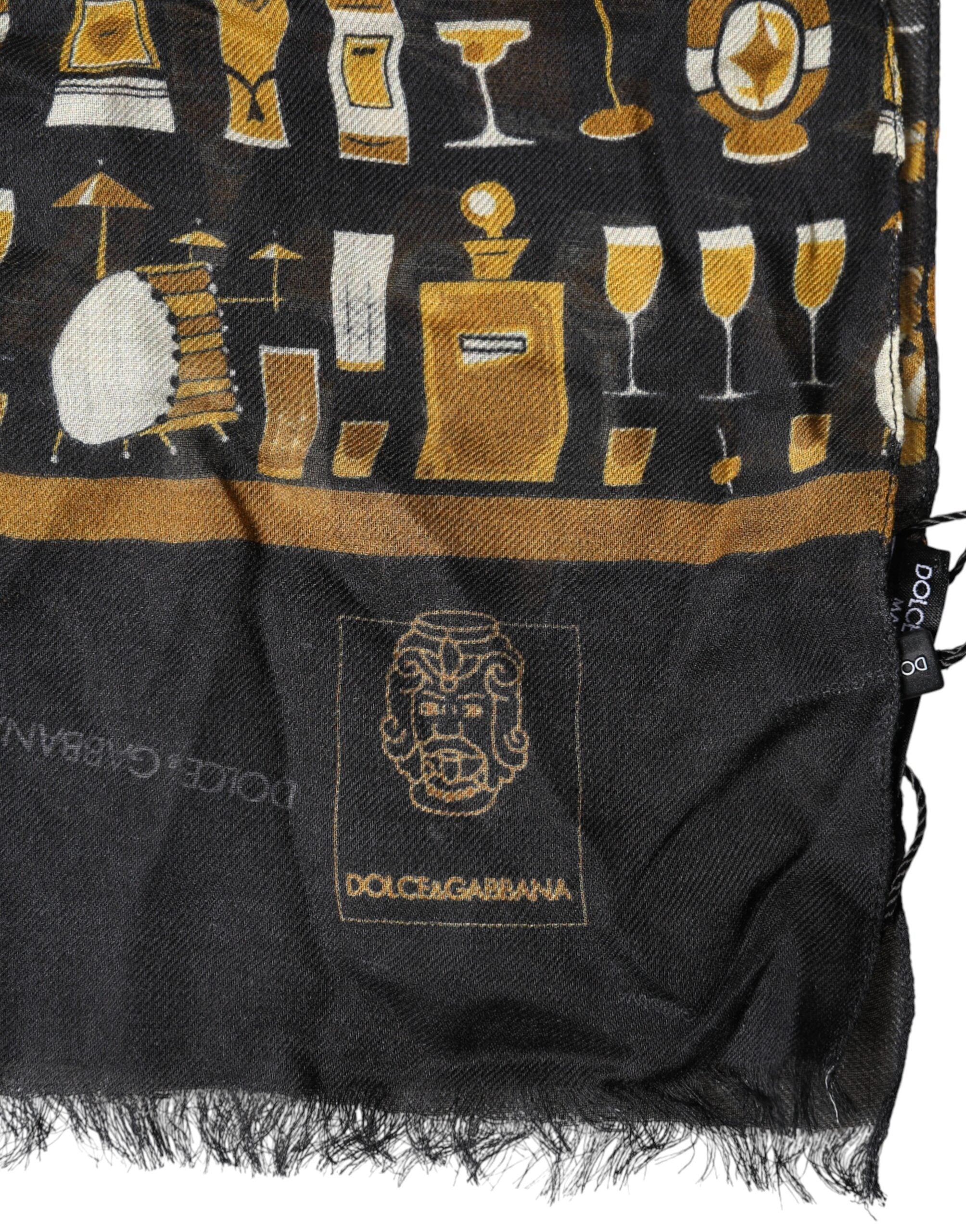 Dolce & Gabbana Black Jazz Club Print Neck Wrap Shawl Men's Scarf