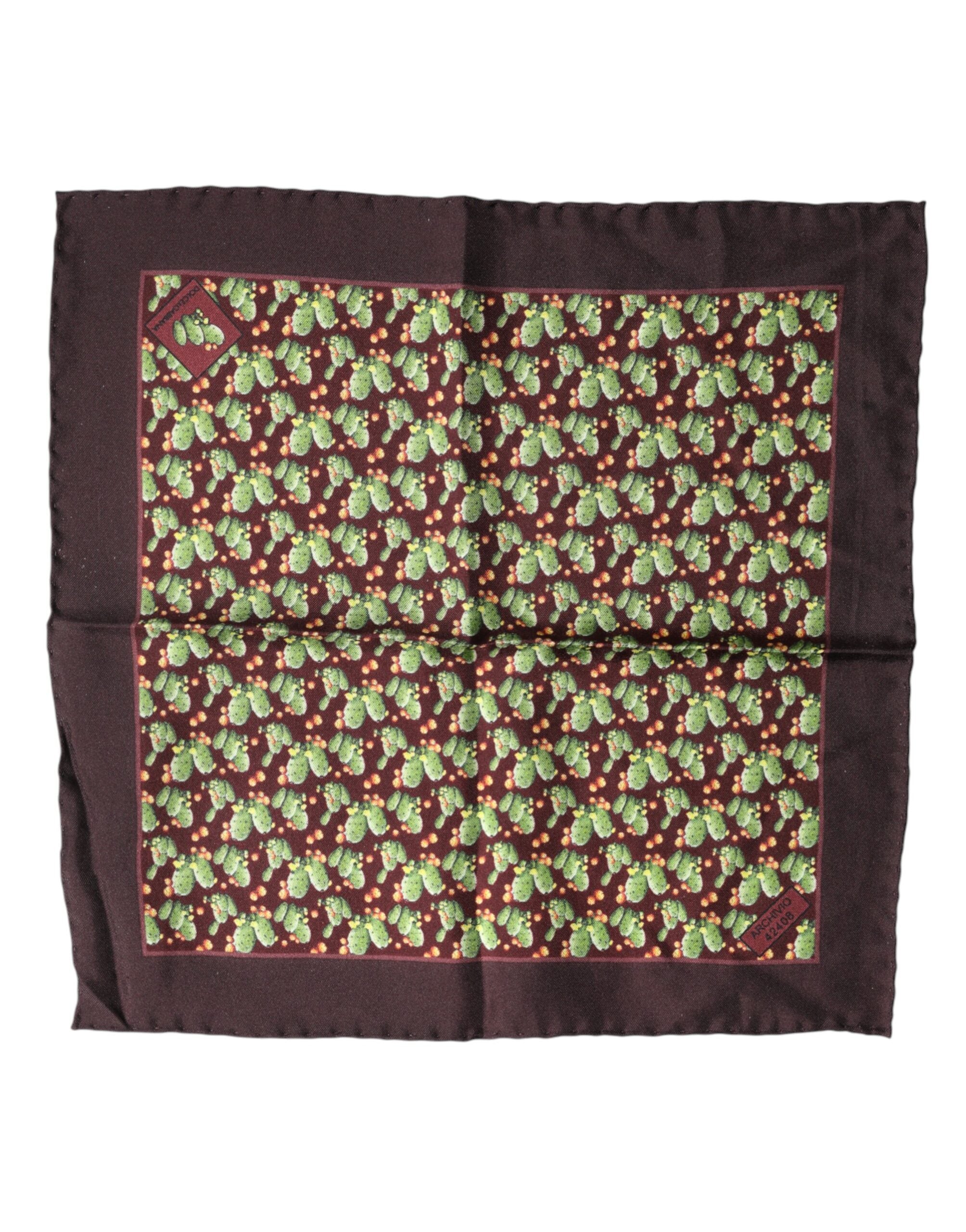 Dolce & Gabbana Brown Cactus Print Square Handkerchief Men's Scarf