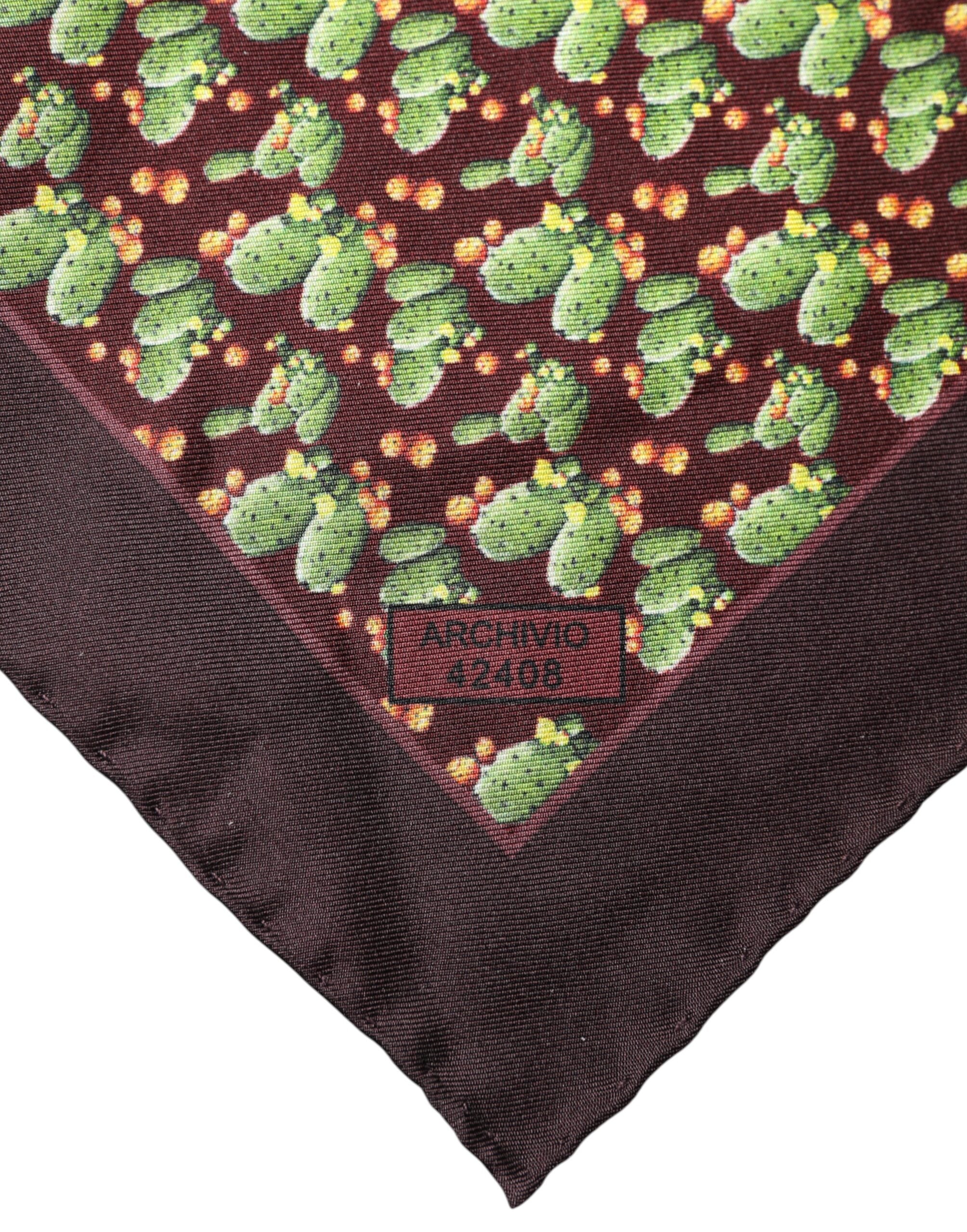 Dolce & Gabbana Brown Cactus Print Square Handkerchief Men's Scarf