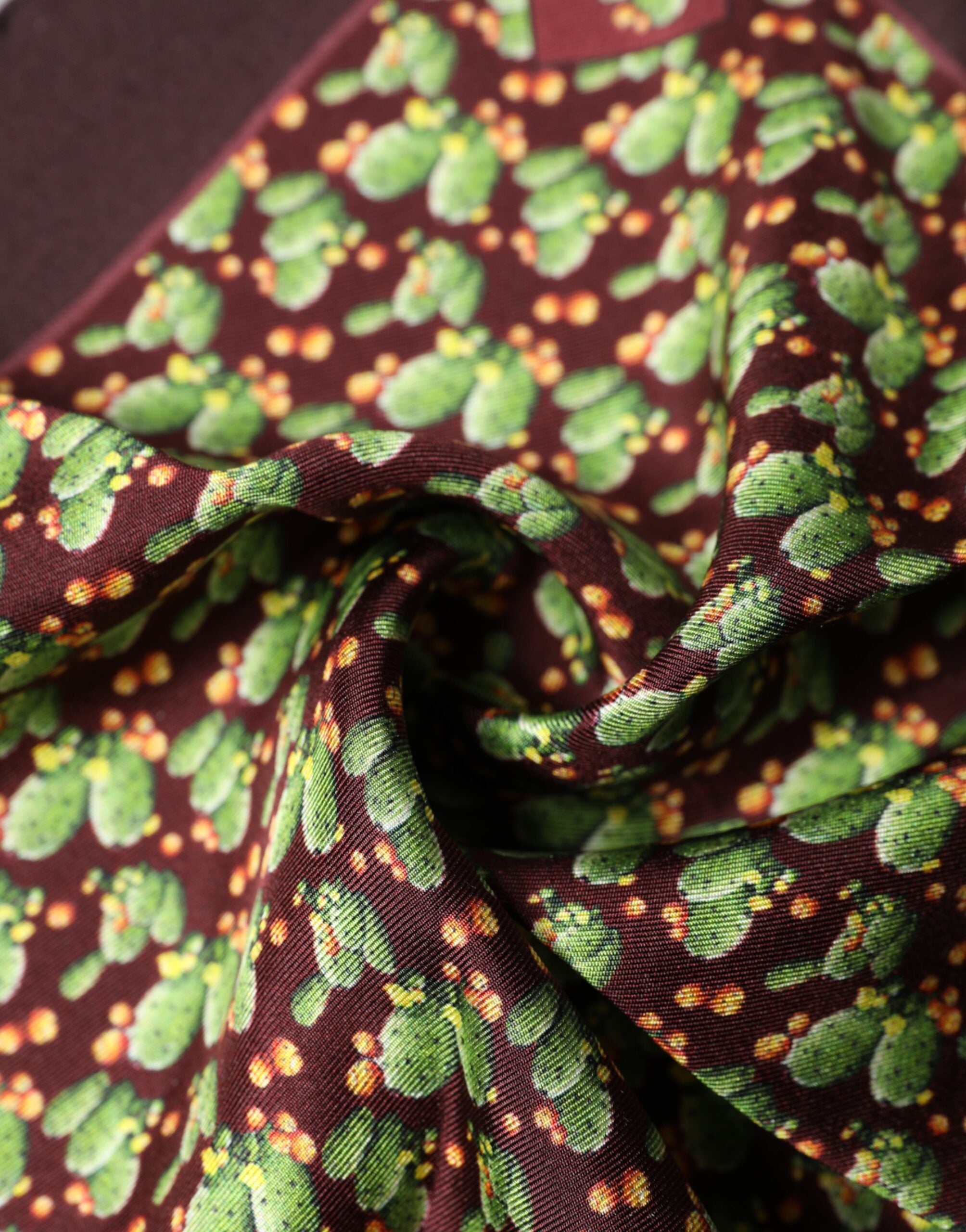Dolce & Gabbana Brown Cactus Print Square Handkerchief Men's Scarf