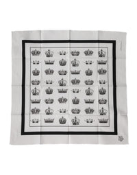 Dolce & Gabbana White Crown Cotton Square Foulard Men's Scarf