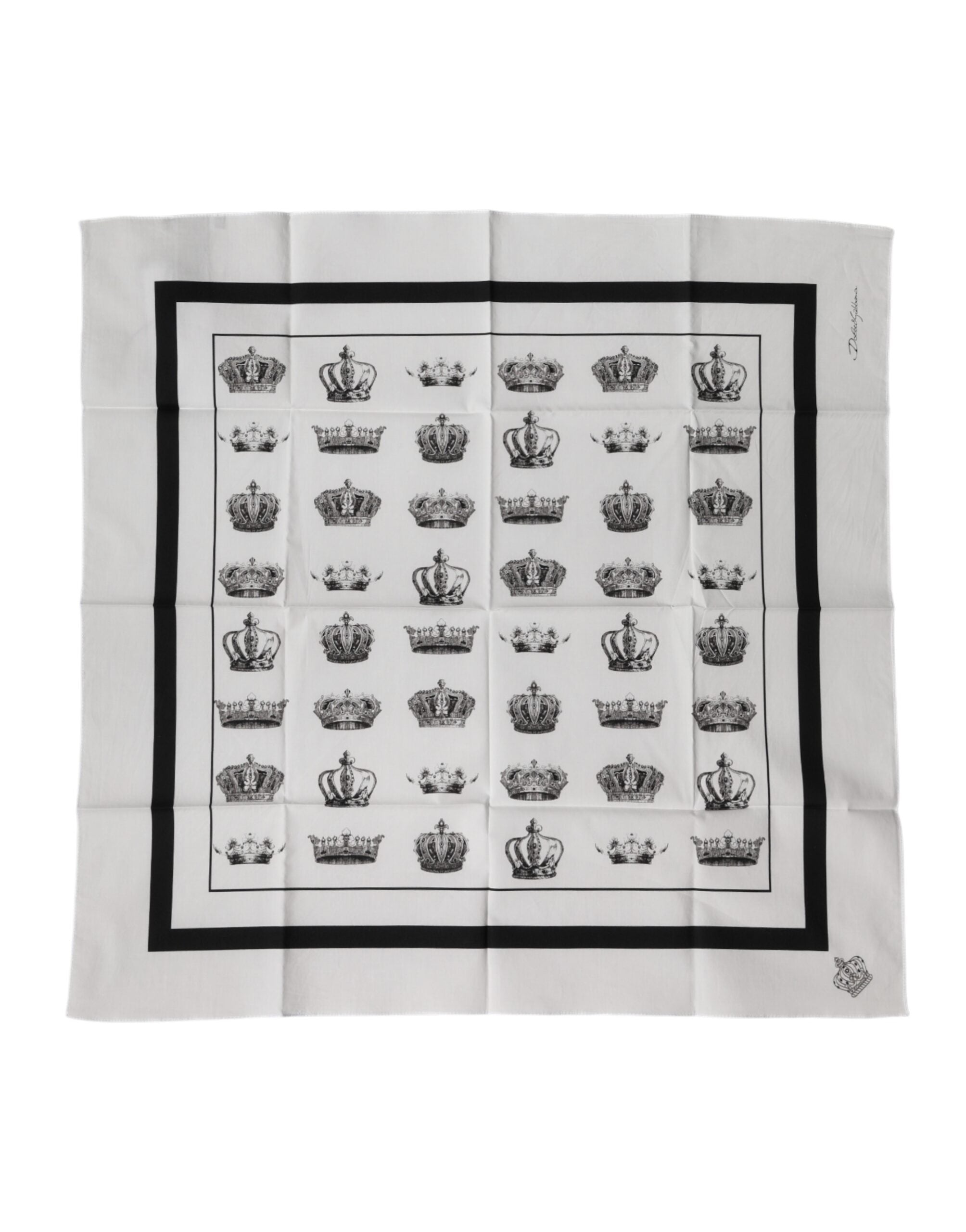 Dolce & Gabbana White Crown Cotton Square Foulard Men's Scarf