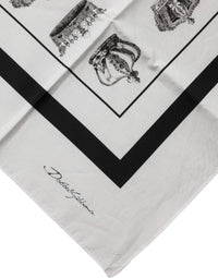 Dolce & Gabbana White Crown Cotton Square Foulard Men's Scarf