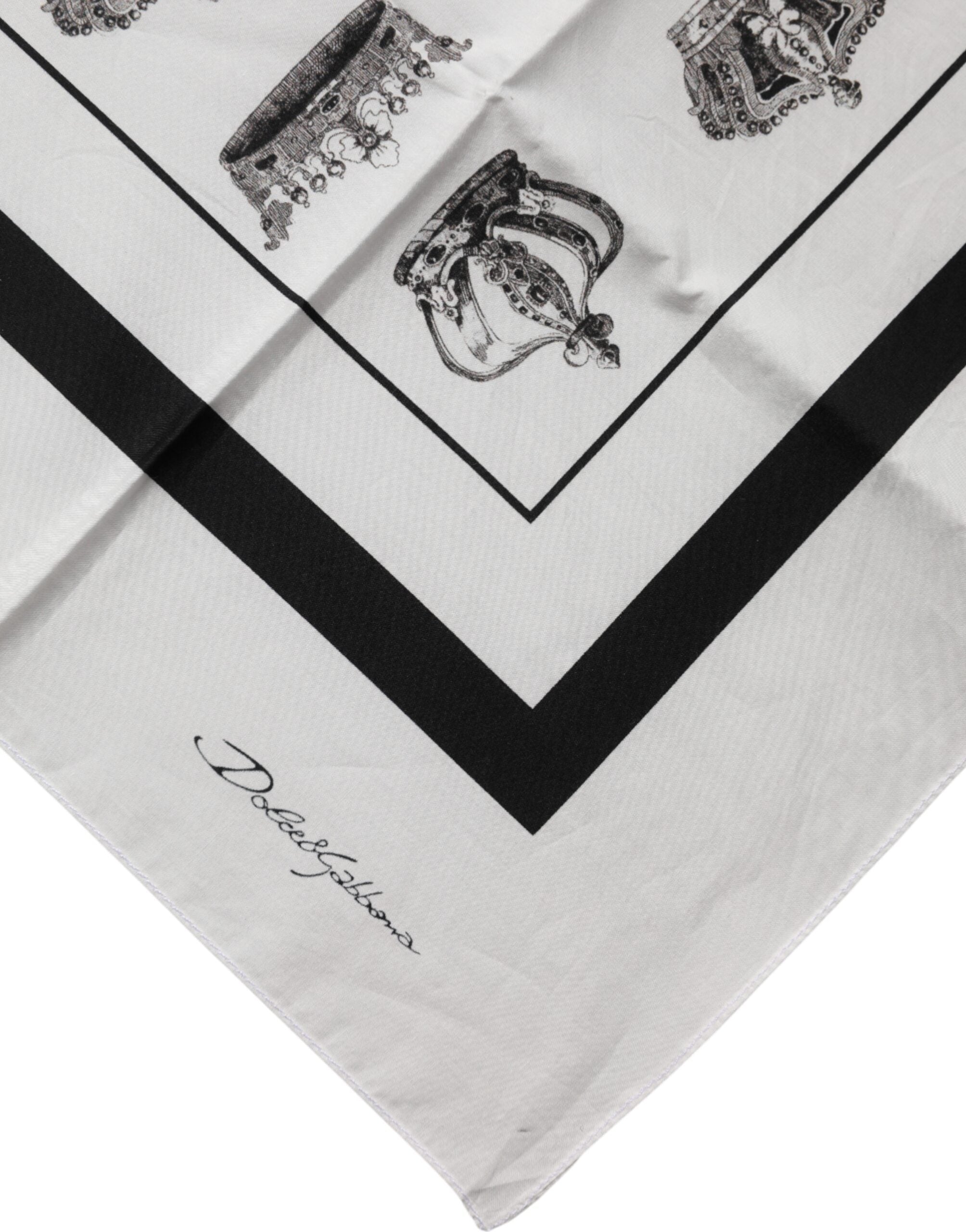 Dolce & Gabbana White Crown Cotton Square Foulard Men's Scarf