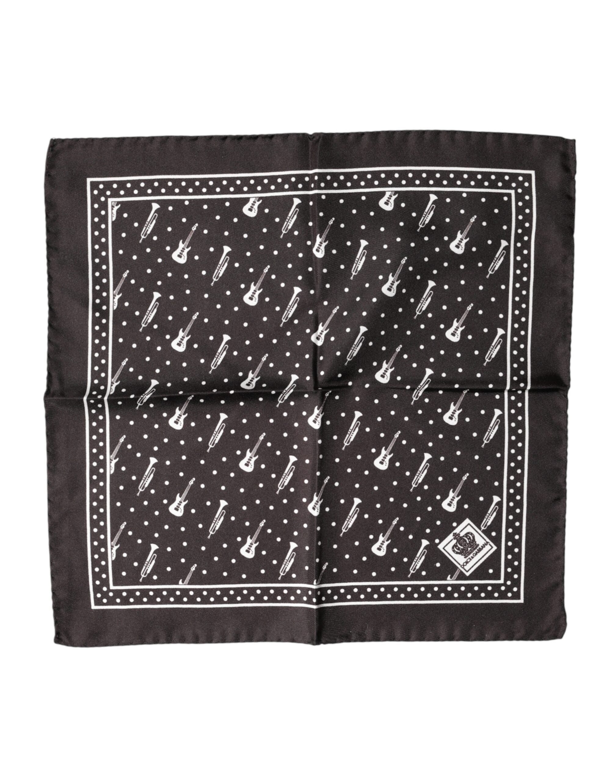 Dolce & Gabbana Black Guitar Trumpet Men Handkerchief Men's Scarf